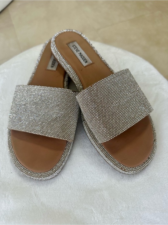 Steve Madden Shoes - Steve Madden Silver Crystal Embellished Slide Sandals